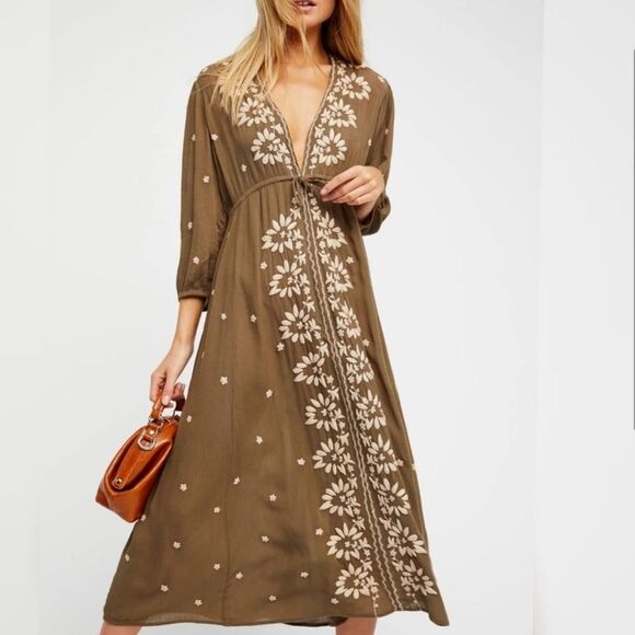 Free People Embroidered Fable Floral Midi Dress - Picture 1 of 15